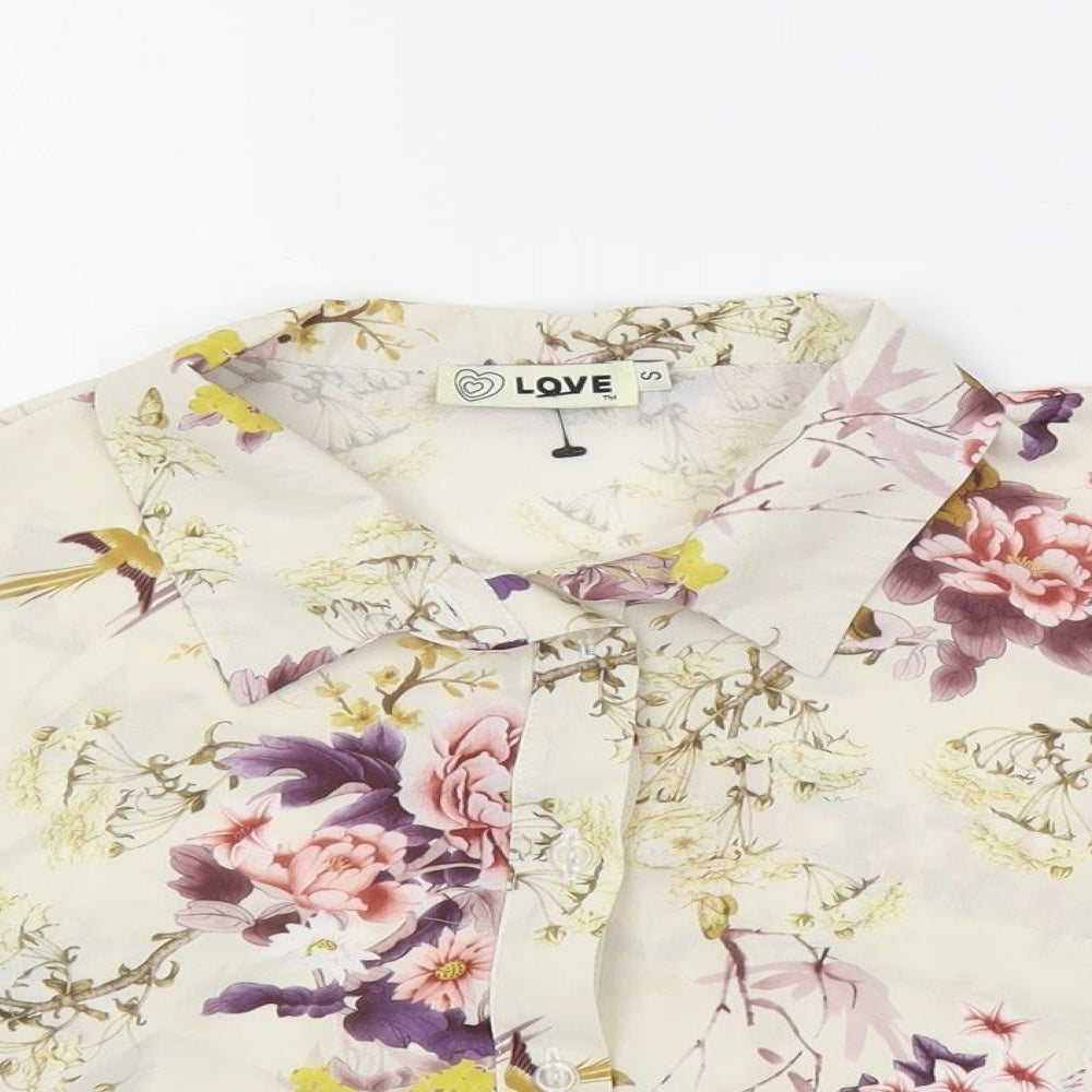 Womens UK Size S Love Multicoloured Cropped Button-Up