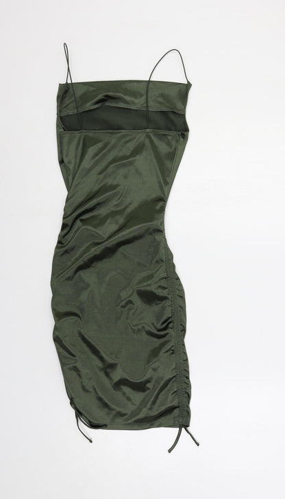Divided by H&M Womens Green Polyester Bodycon Size 2XS Cowl Neck Pullover - Ruched