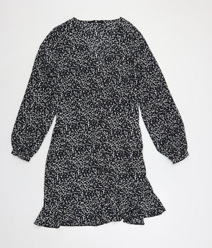 Very Womens Black Geometric Polyester A-Line Size 14 V-Neck Button