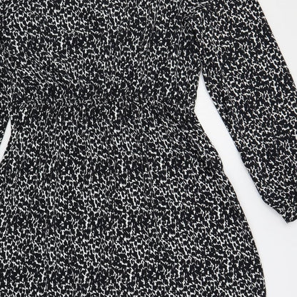 Very Womens Black Geometric Polyester A-Line Size 14 V-Neck Button