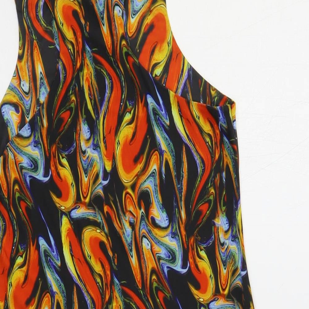 PRETTYLITTLETHING Womens Multicoloured Geometric Polyester Bodysuit One-Piece Size 8 Snap