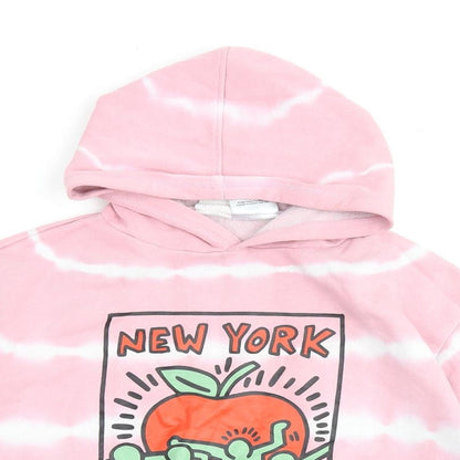 Cotton On Girls Pink Striped Cotton Pullover Hoodie Size 9-10 Years Pullover