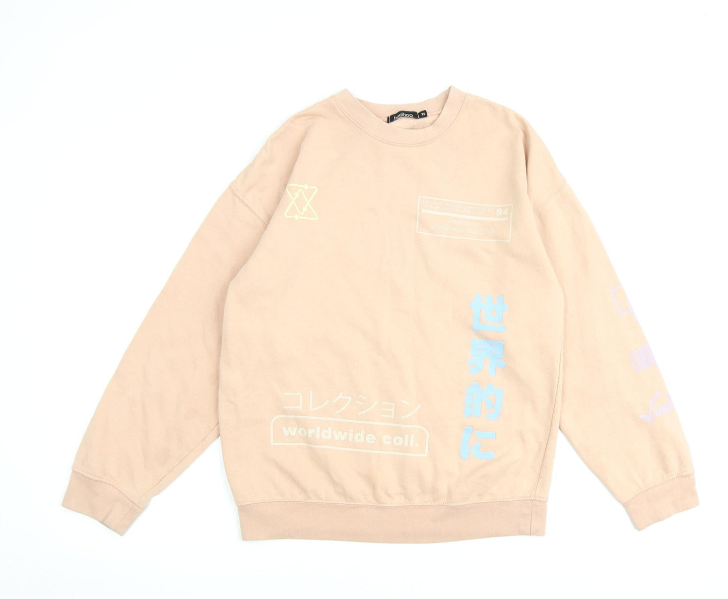 Boohoo Womens Pink Cotton Pullover Sweatshirt Size XS Snap