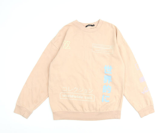 Boohoo Womens Pink Cotton Pullover Sweatshirt Size XS Snap