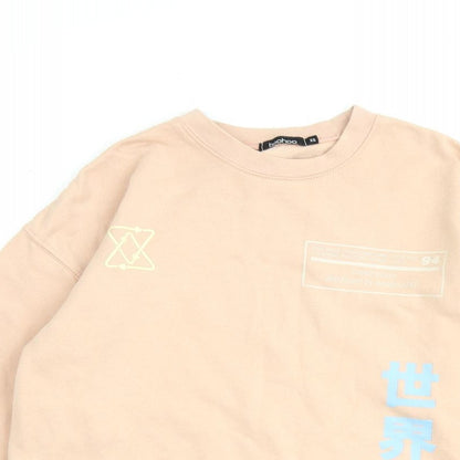 Boohoo Womens Pink Cotton Pullover Sweatshirt Size XS Snap