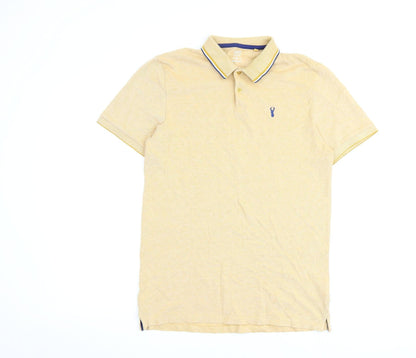 NEXT Mens Yellow Herringbone 100% Cotton Polo Size M Collared Button