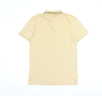 NEXT Mens Yellow Herringbone 100% Cotton Polo Size M Collared Button