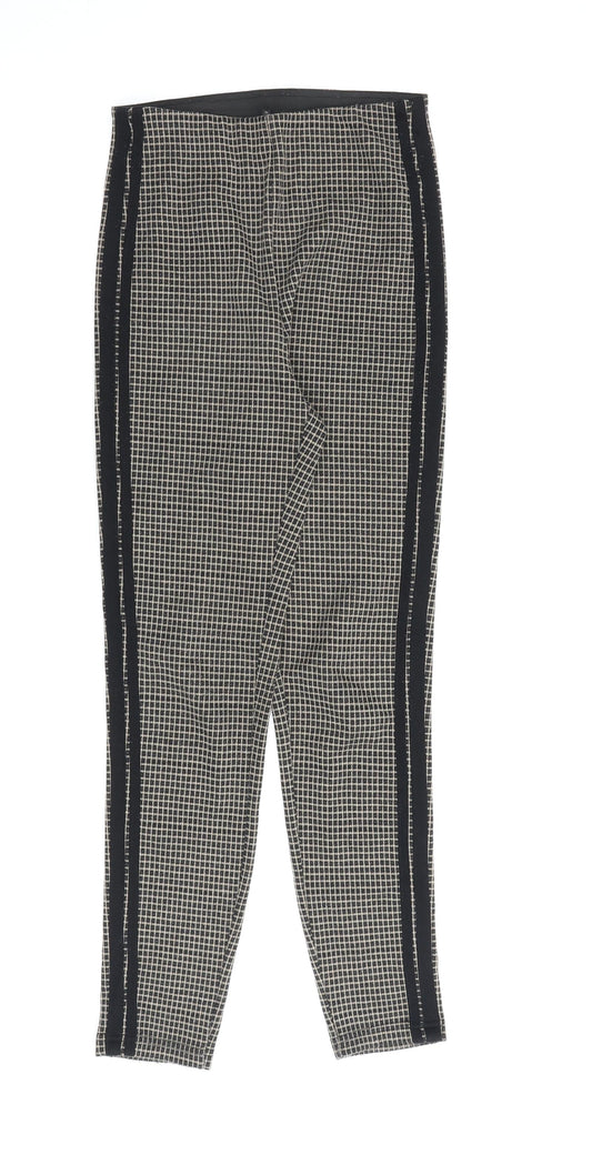 Stradivarius Womens Brown Check Polyester Trousers Size 8 L28 in Regular