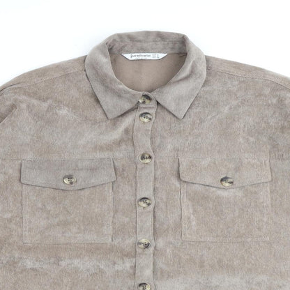 Stradivarius Womens Brown Cotton Basic Button-Up Size S Collared
