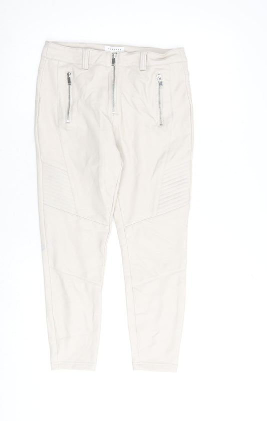 Topshop Womens Beige Polyurethane Trousers Size 10 L24 in Regular Zip