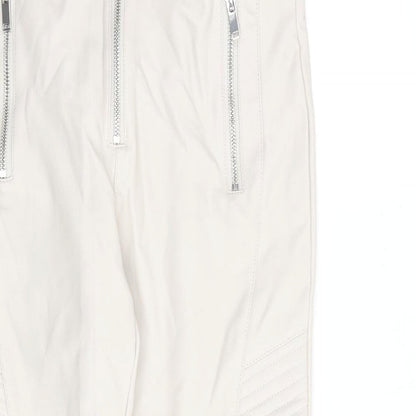 Topshop Womens Beige Polyurethane Trousers Size 10 L24 in Regular Zip