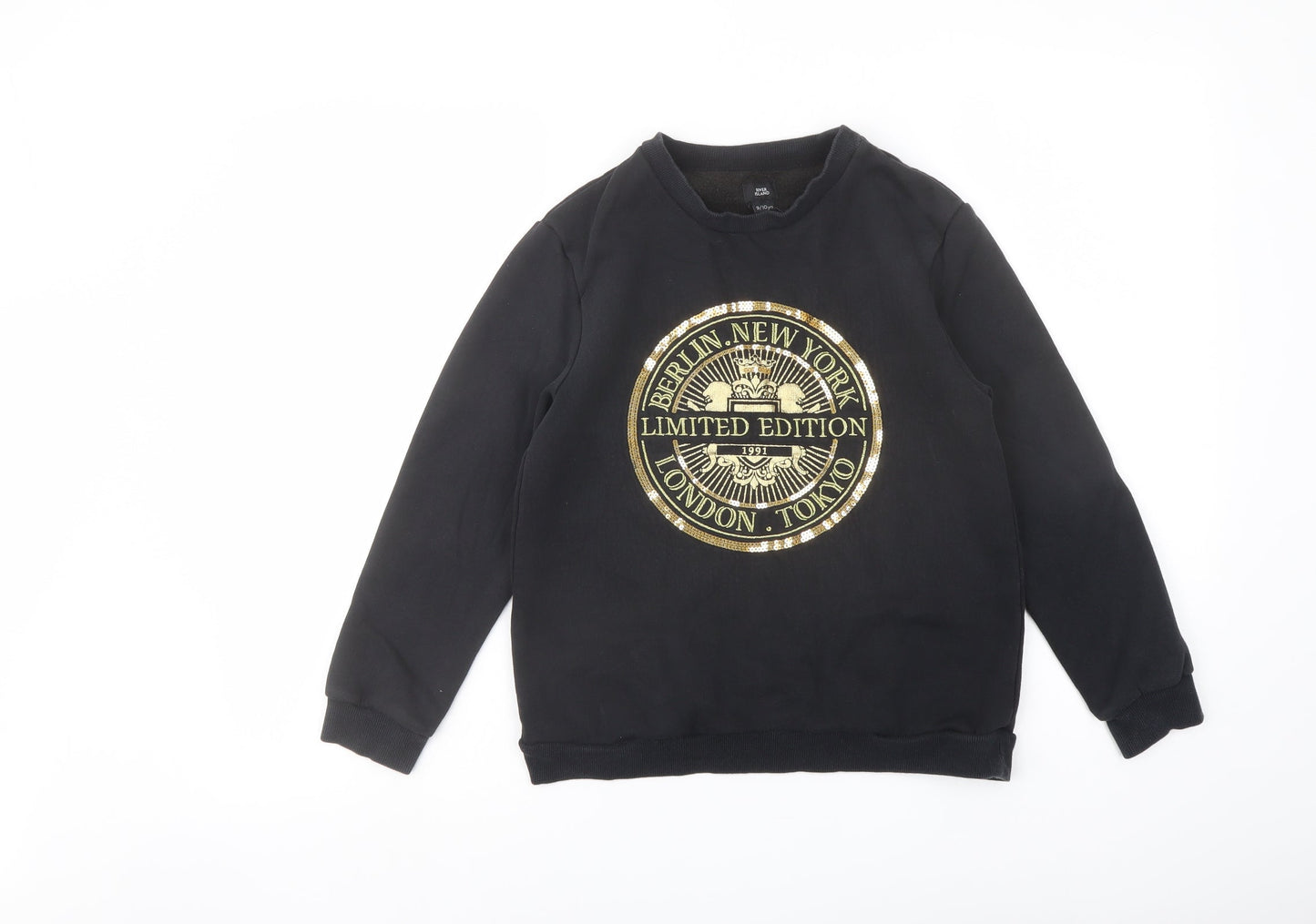 River Island Girls Black Cotton Pullover Sweatshirt Size 9-10 Years Pullover