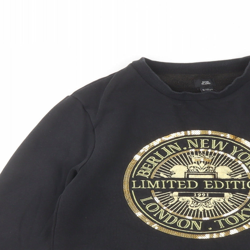 River Island Girls Black Cotton Pullover Sweatshirt Size 9-10 Years Pullover