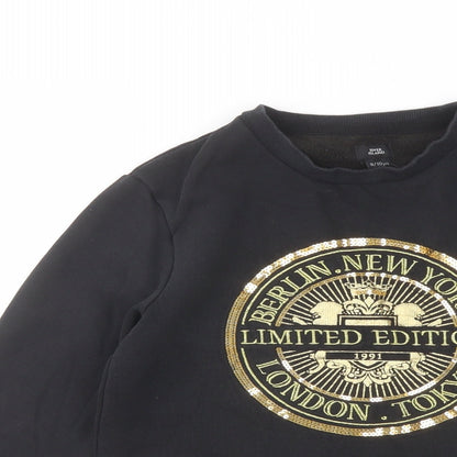 River Island Girls Black Cotton Pullover Sweatshirt Size 9-10 Years Pullover