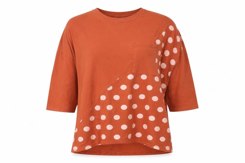 Alexara Womens Red Polka Dot Cotton Basic Blouse Size L Round Neck