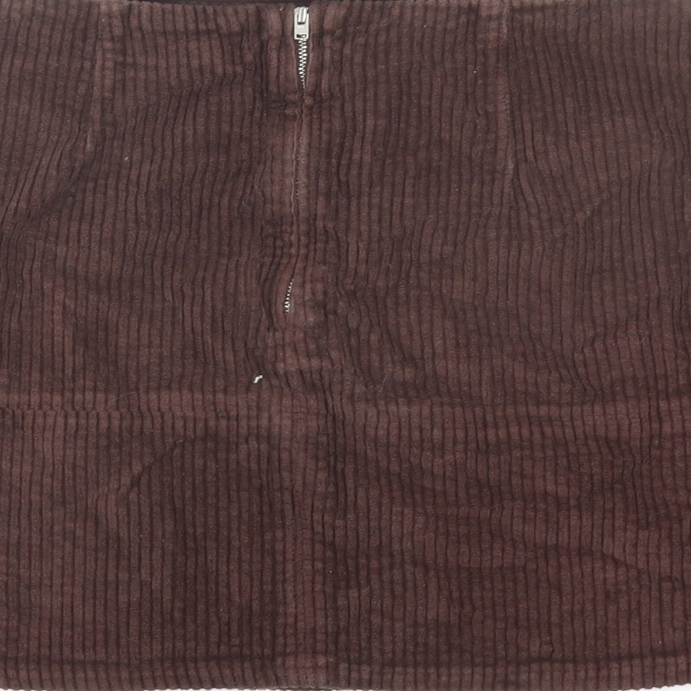 ASOS Womens Brown Cotton A-Line Skirt Size 12 Zip