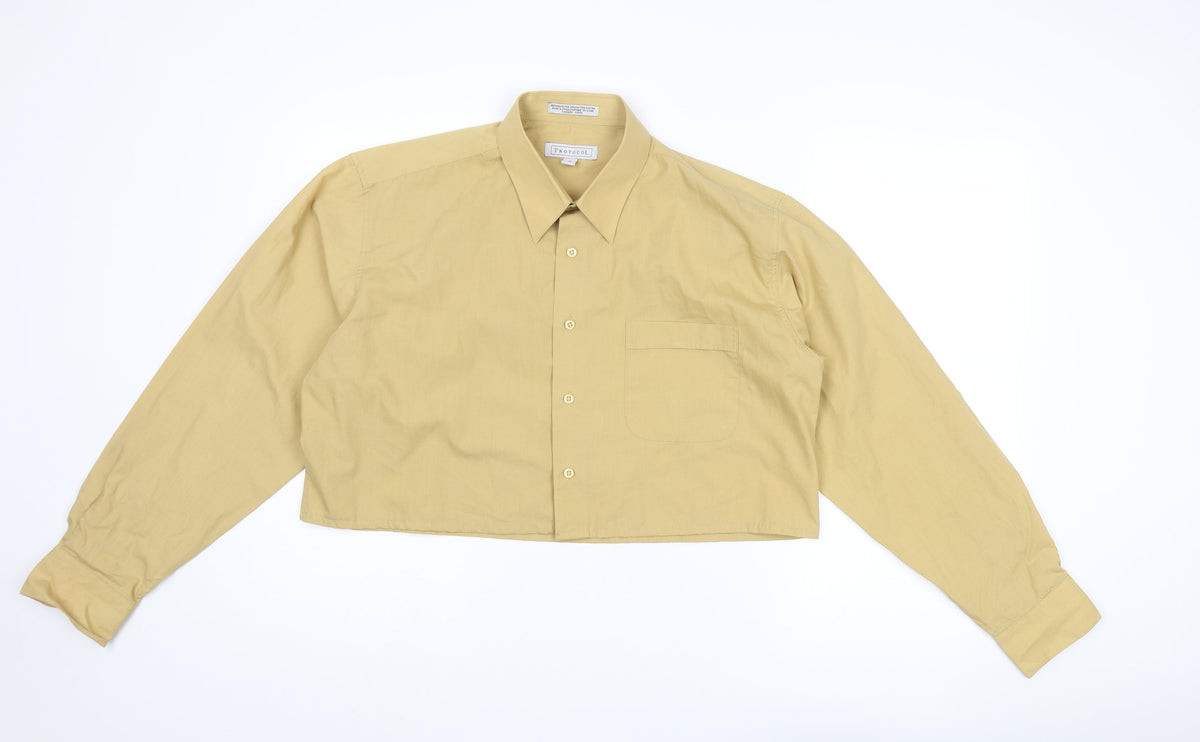 Protocol Womens Yellow Polyester Cropped Button-Up Size 16 Collared