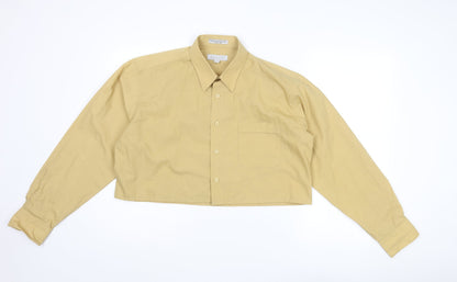 Protocol Womens Yellow Polyester Cropped Button-Up Size 16 Collared