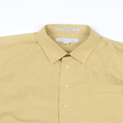 Protocol Womens Yellow Polyester Cropped Button-Up Size 16 Collared