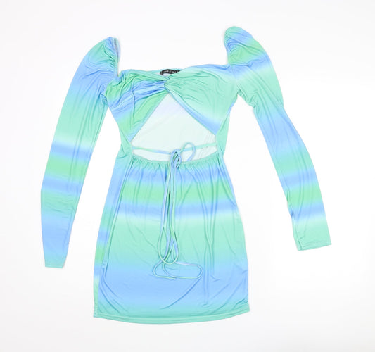 Additional front view of I SAW IT FIRST women’s multicoloured polyester mini, size UK 14, sweetheart pullover - ombre cut out