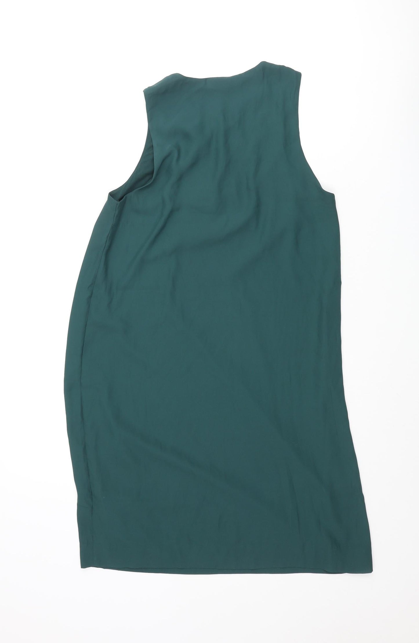 H&M Womens Green Polyester Shift Size 8 Round Neck Button - Pleated Keyhole