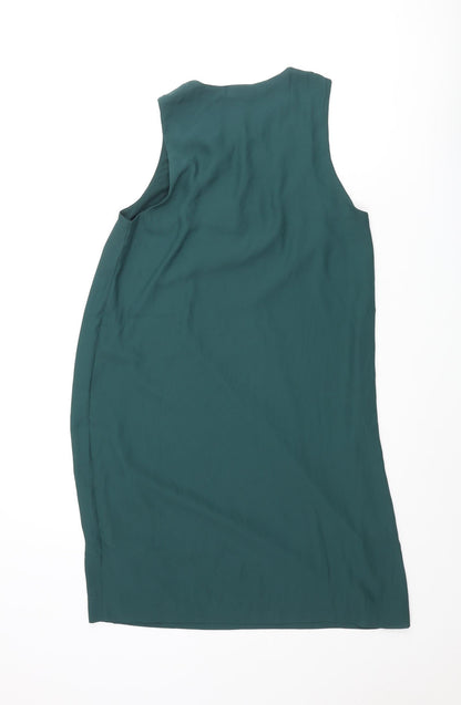 H&M Womens Green Polyester Shift Size 8 Round Neck Button - Pleated Keyhole