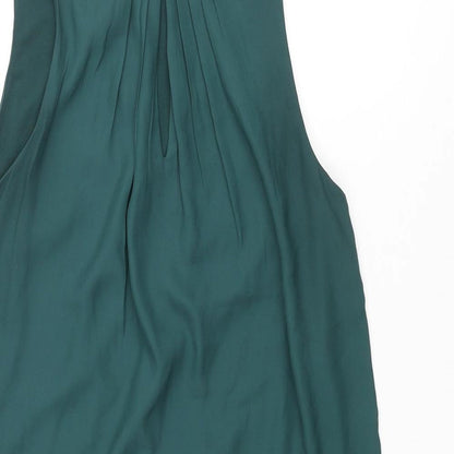 H&M Womens Green Polyester Shift Size 8 Round Neck Button - Pleated Keyhole