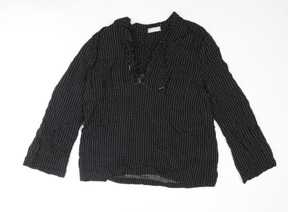 Just Living Womens Black Geometric Viscose Basic Blouse Size S V-Neck