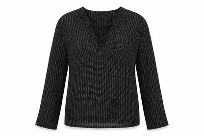 Just Living Womens Black Geometric Viscose Basic Blouse Size S V-Neck