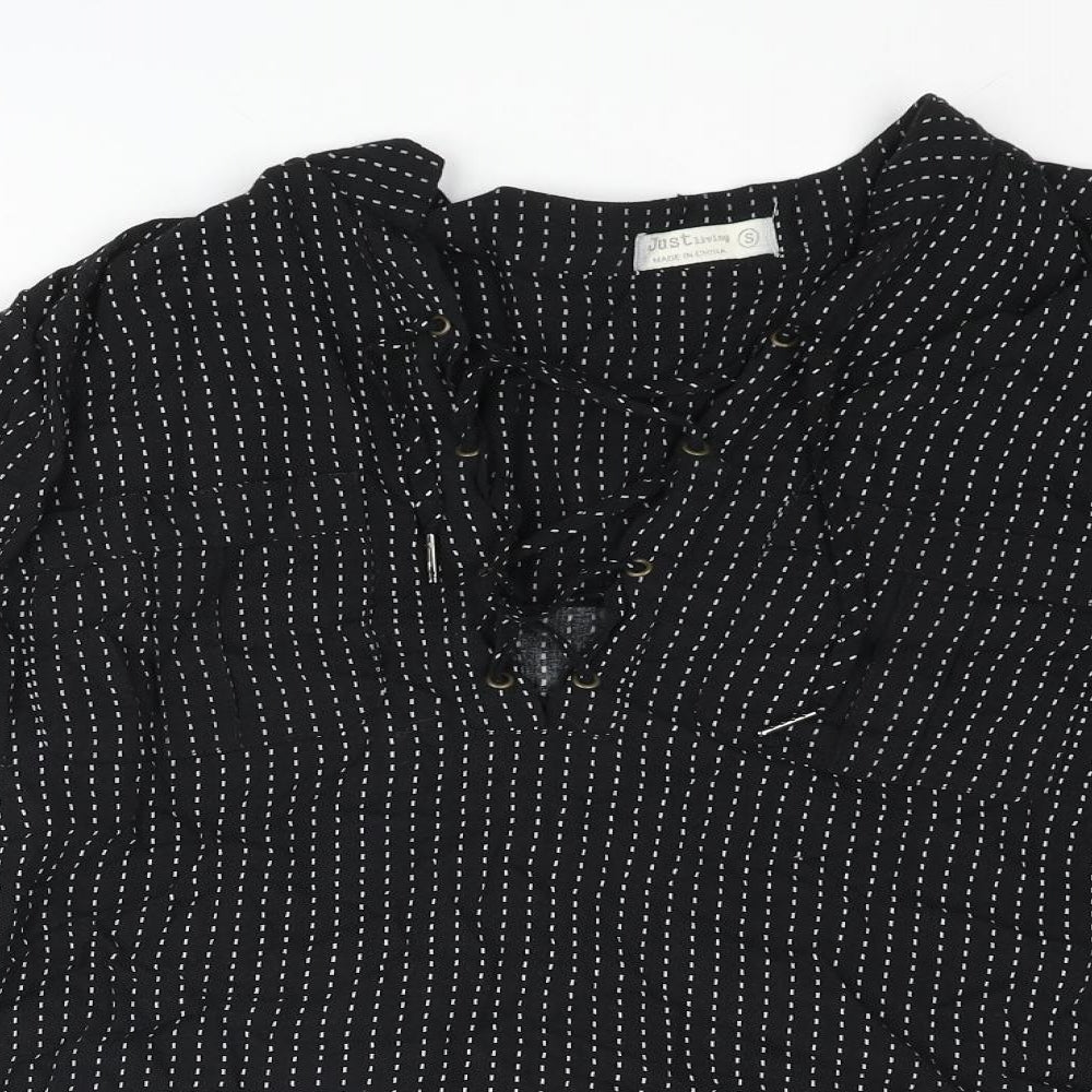 Just Living Womens Black Geometric Viscose Basic Blouse Size S V-Neck