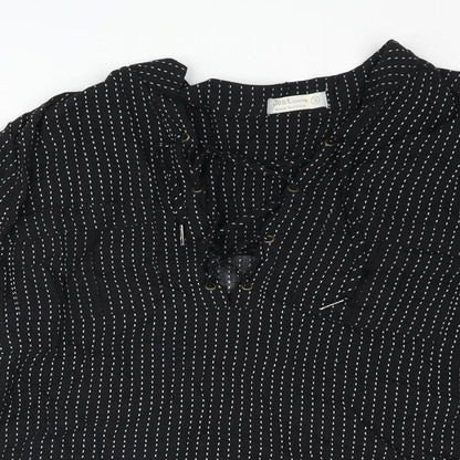 Just Living Womens Black Geometric Viscose Basic Blouse Size S V-Neck