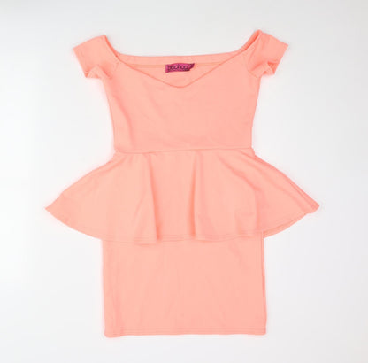 Boohoo Womens Pink Polyester Mini Size 10 Off the Shoulder Pullover - Peplum