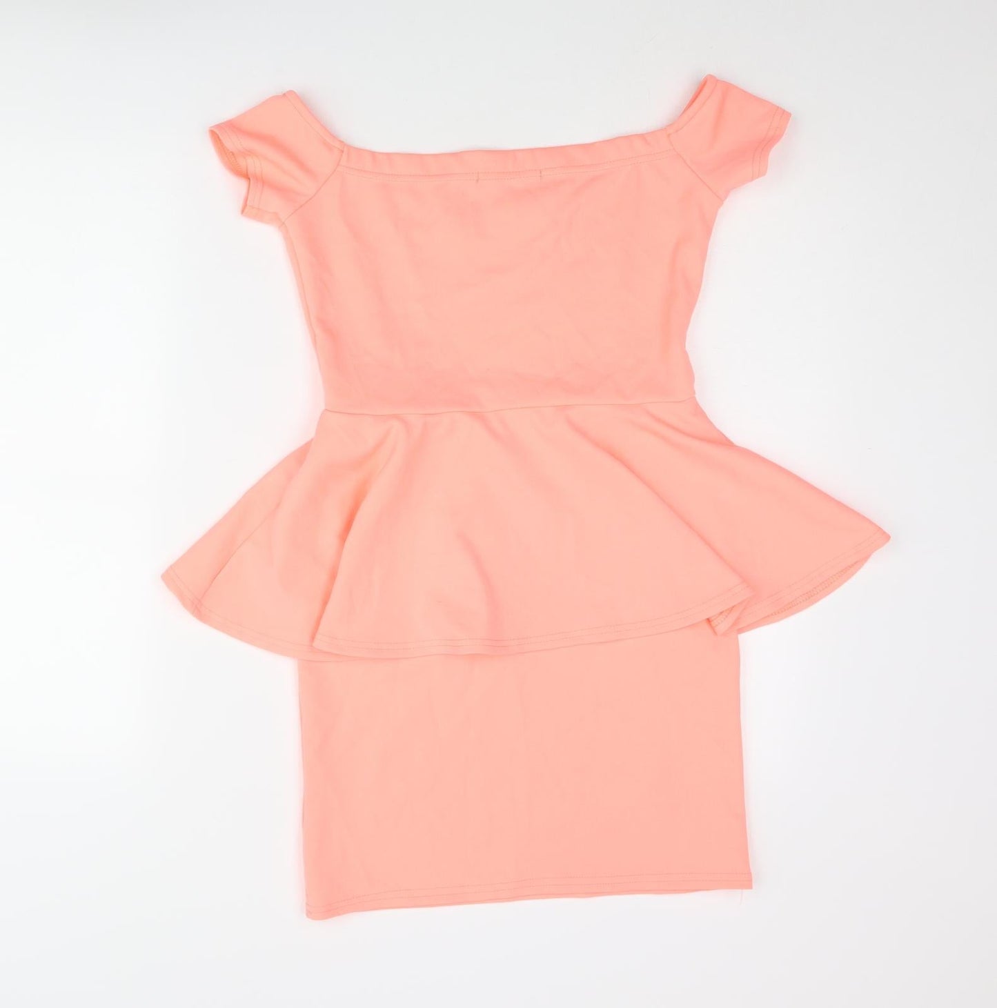 Boohoo Womens Pink Polyester Mini Size 10 Off the Shoulder Pullover - Peplum