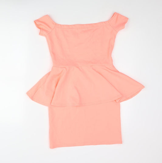 Boohoo Womens Pink Polyester Mini Size 10 Off the Shoulder Pullover - Peplum