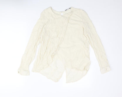 Mango Womens Ivory Polyester Basic Blouse Size XS Round Neck