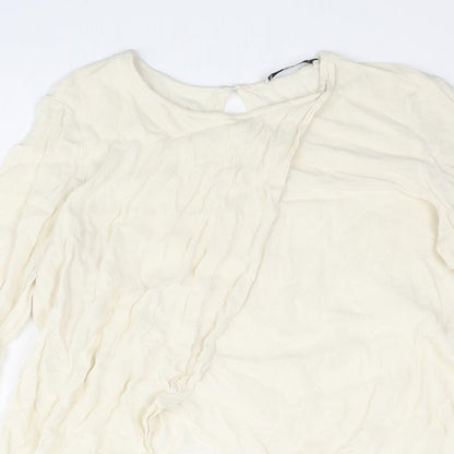 Mango Womens Ivory Polyester Basic Blouse Size XS Round Neck