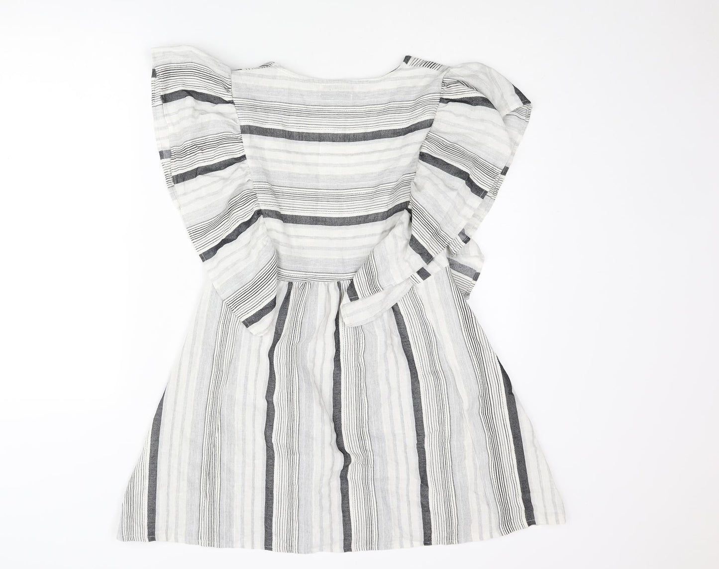 Pull&Bear Womens Grey Striped Polyester A-Line Size S V-Neck Pullover - Frill