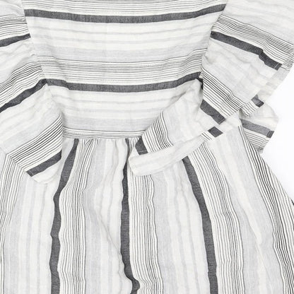 Pull&Bear Womens Grey Striped Polyester A-Line Size S V-Neck Pullover - Frill