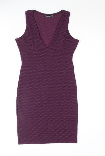 Boohoo Womens Purple Polyester Bodycon Size 10 V-Neck Pullover - Textured