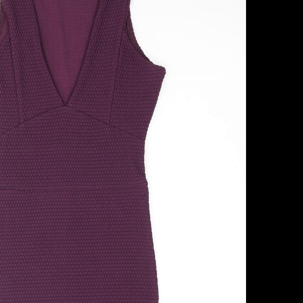 Boohoo Womens Purple Polyester Bodycon Size 10 V-Neck Pullover - Textured