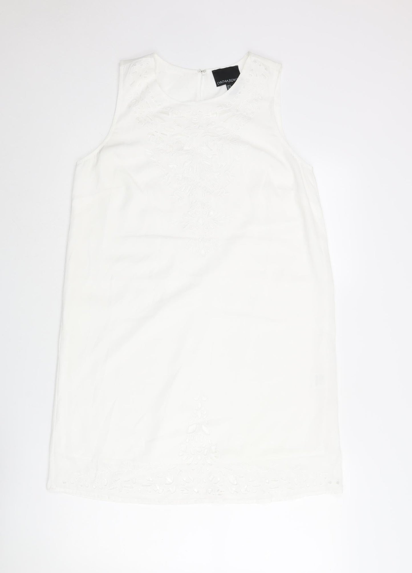 Cynthia Rowley Womens White Polyester Shift Size 10 Round Neck Button - Cut Out Detail