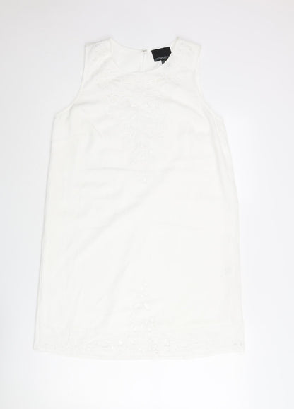 Cynthia Rowley Womens White Polyester Shift Size 10 Round Neck Button - Cut Out Detail
