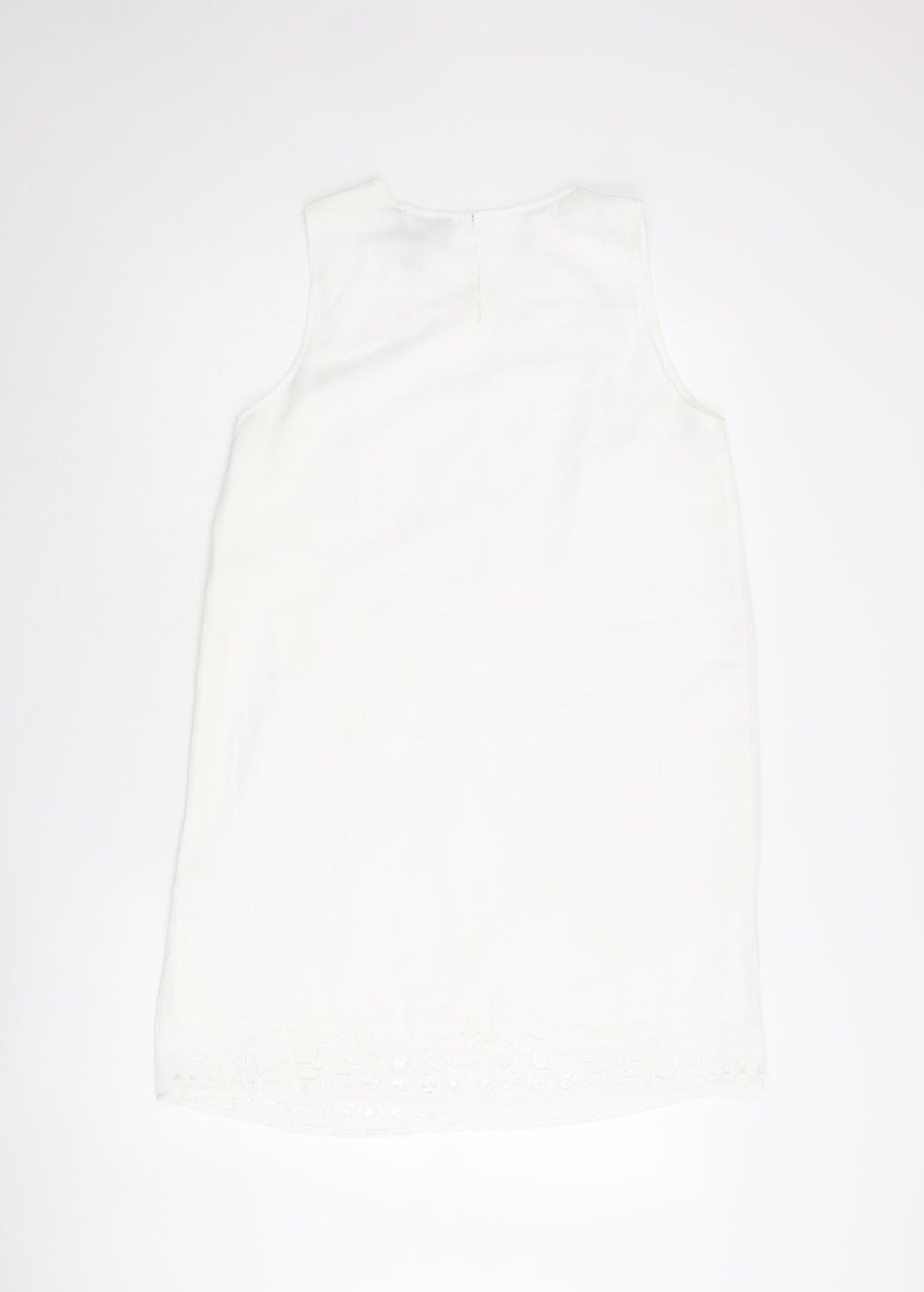 Cynthia Rowley Womens White Polyester Shift Size 10 Round Neck Button - Cut Out Detail