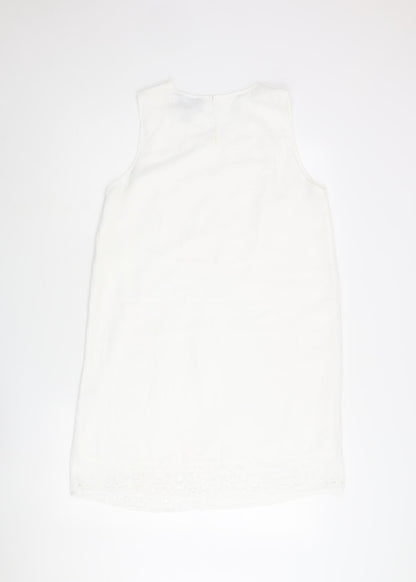 Cynthia Rowley Womens White Polyester Shift Size 10 Round Neck Button - Cut Out Detail