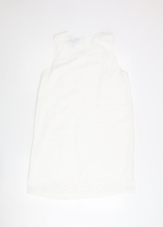 Cynthia Rowley Womens White Polyester Shift Size 10 Round Neck Button - Cut Out Detail