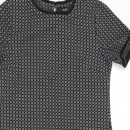 Miss Selfridge Womens Black Geometric Polyester Shift Size 12 Round Neck Button