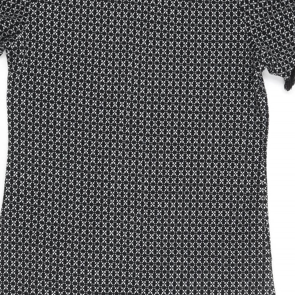 Miss Selfridge Womens Black Geometric Polyester Shift Size 12 Round Neck Button