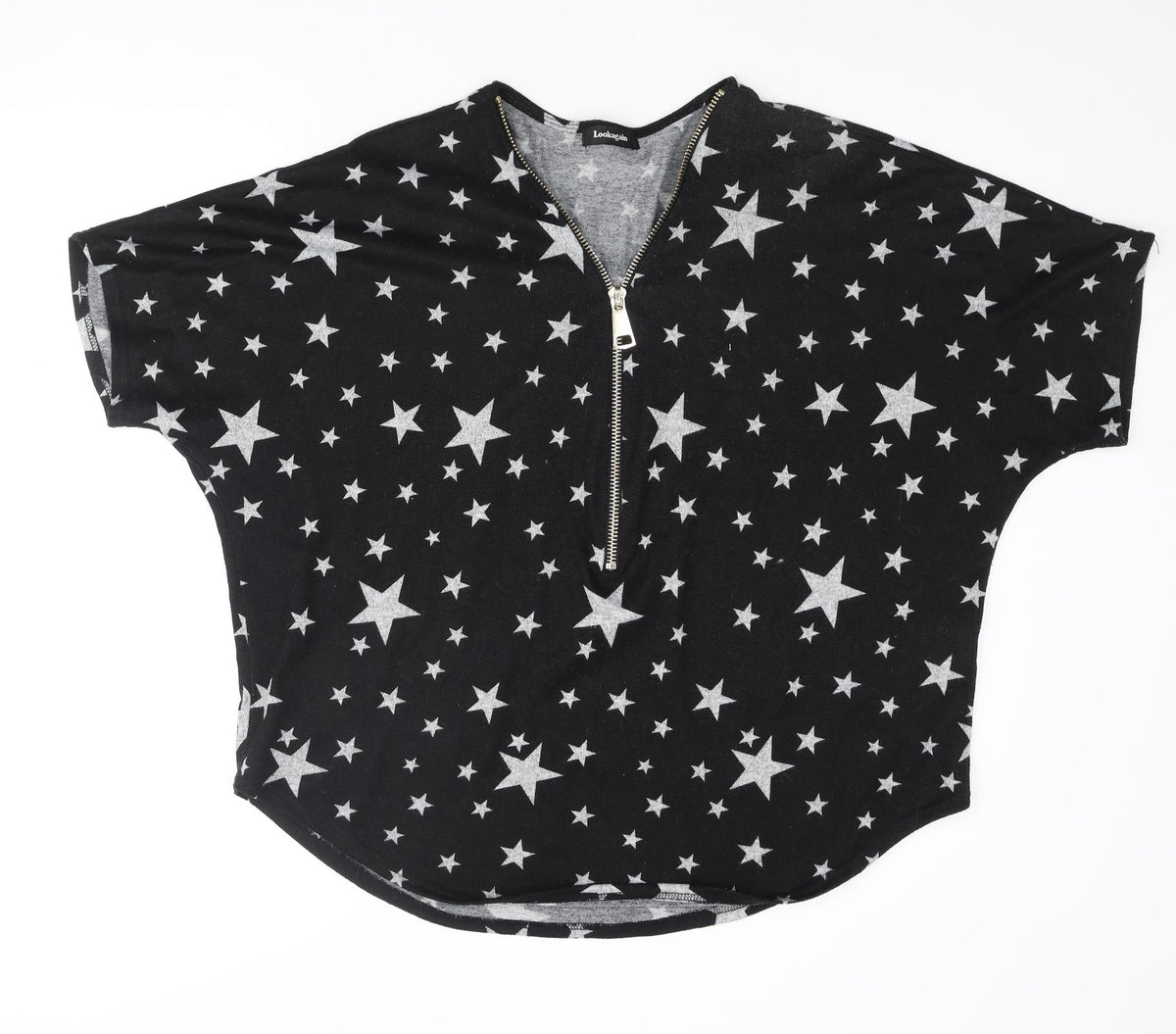 Look Again Womens Black V-Neck Geometric Polyester Pullover Jumper Size 16 - Star Print