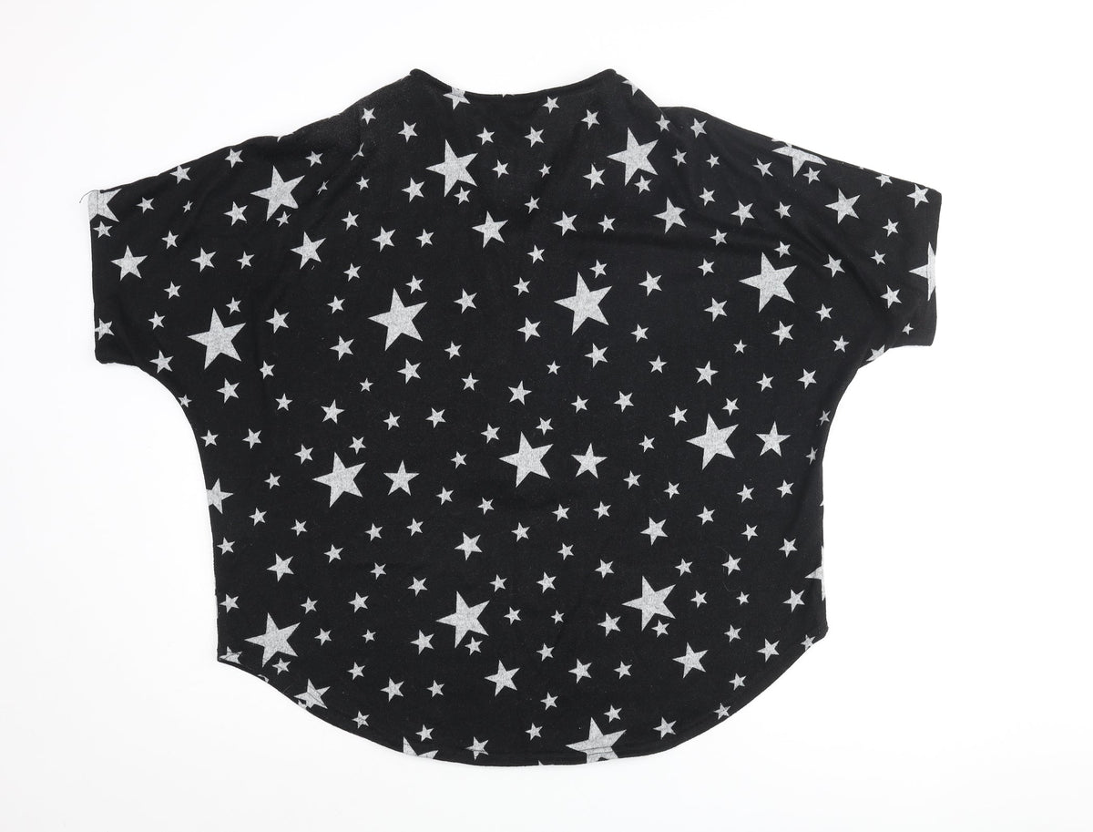 Look Again Womens Black V-Neck Geometric Polyester Pullover Jumper Size 16 - Star Print