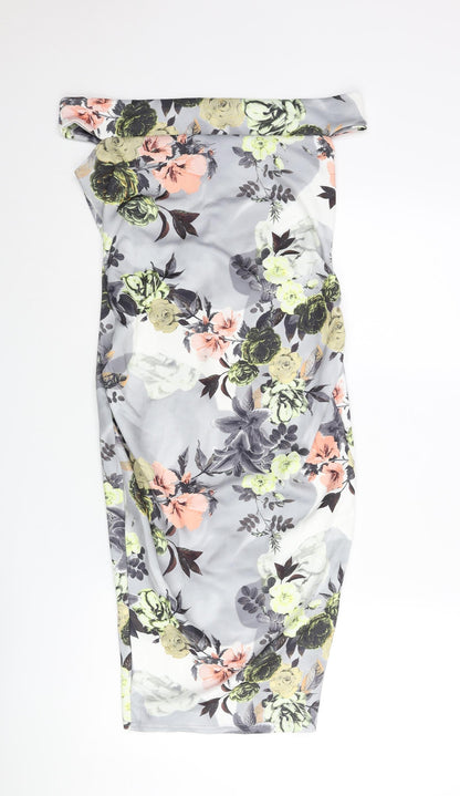 Boohoo Womens Multicoloured Floral Polyester Bodycon Size 8 Off the Shoulder Pullover